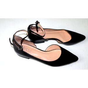 Franco Sarto Sylvia Black Leather D'Orsay Flats Pointed Office Siren Strap 9M